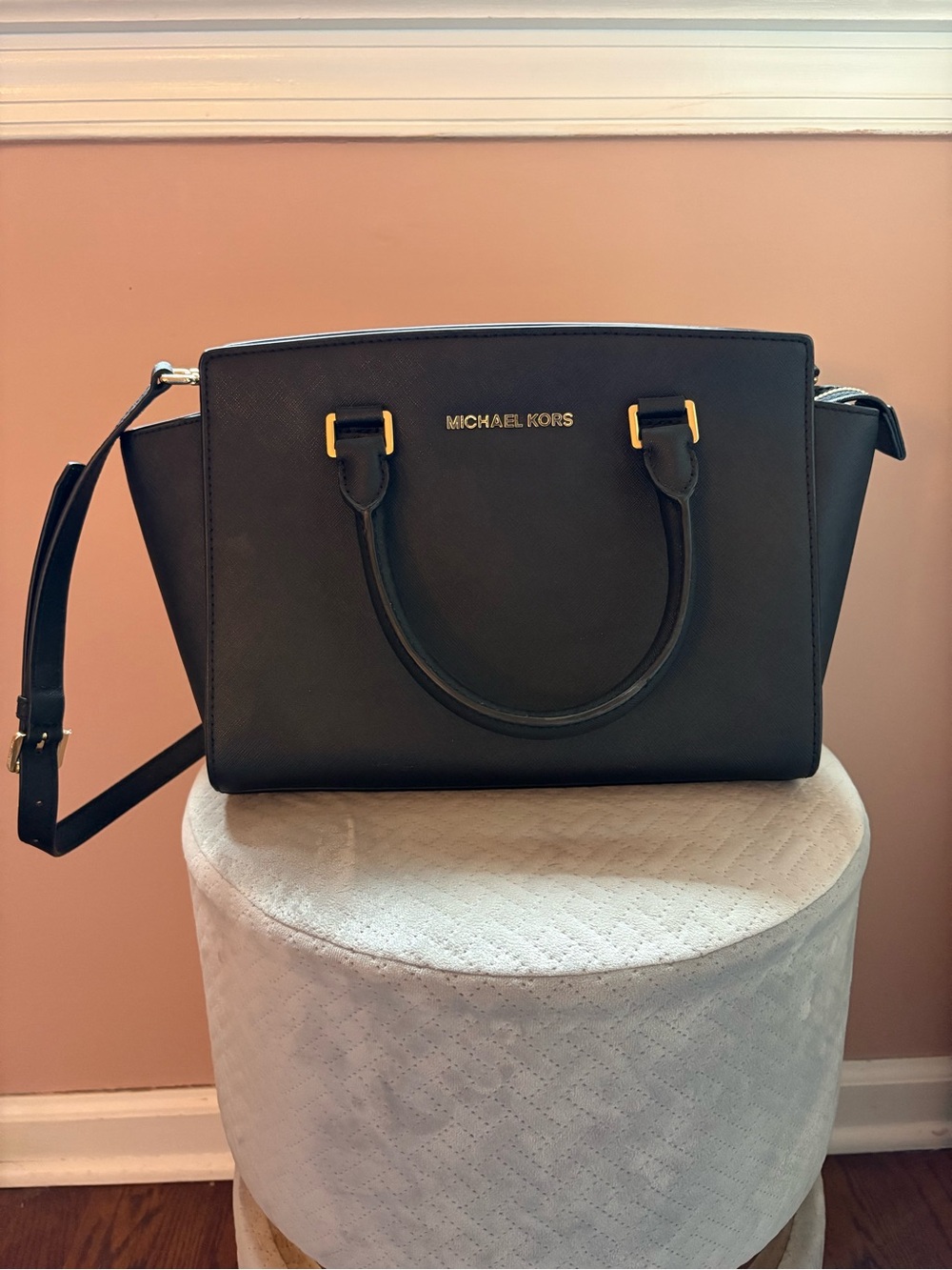 Michael Kors Black Leather Top-Handle Satchel with Gold Hardware - Picture 2 of 10